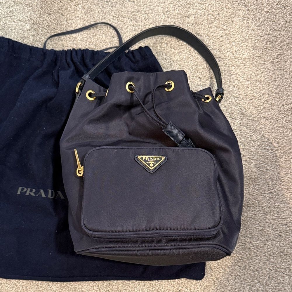 Prada Navy Blue Hobo Bag with Gold Accents - Picture 6 of 8